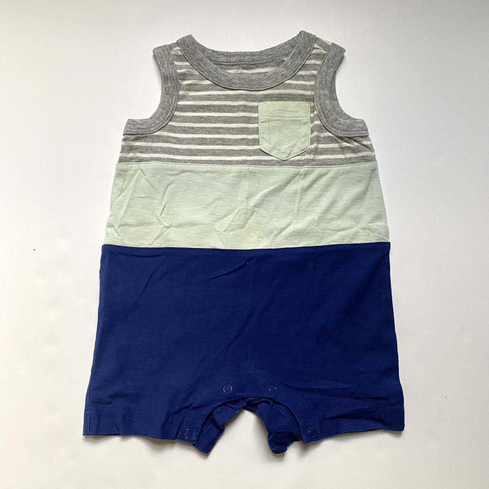 Tea Collection Color Block Stripe Blue Romper One Piece